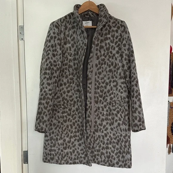 Old Navy Relaxed Soft Brushed truffle Leopard Print Women's wool blend Pea Coat - Picture 6 of 9
